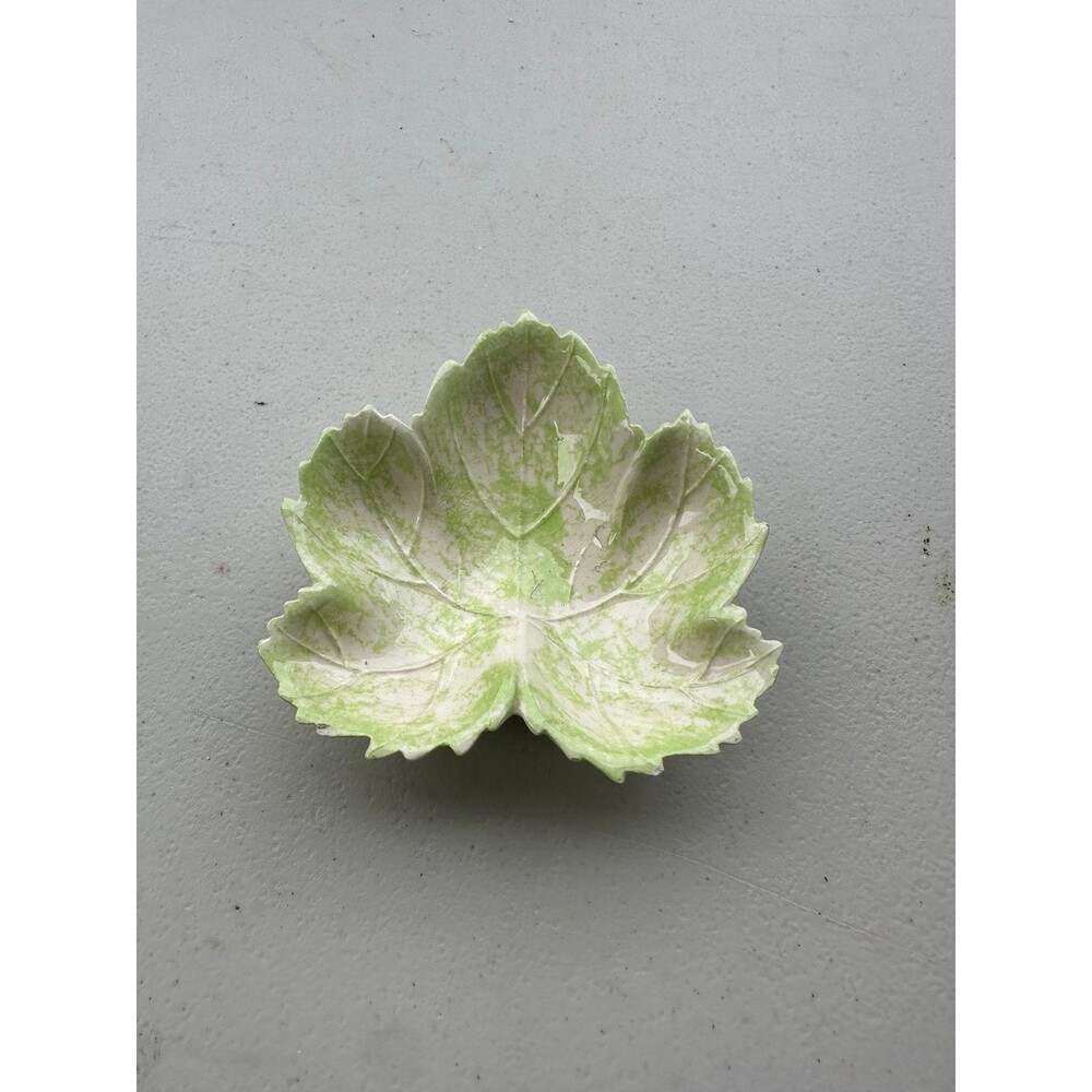Vintage Mid Century 70s Maple Leaf Glazed Ceramic Trinket Dish Signed '77 GHU